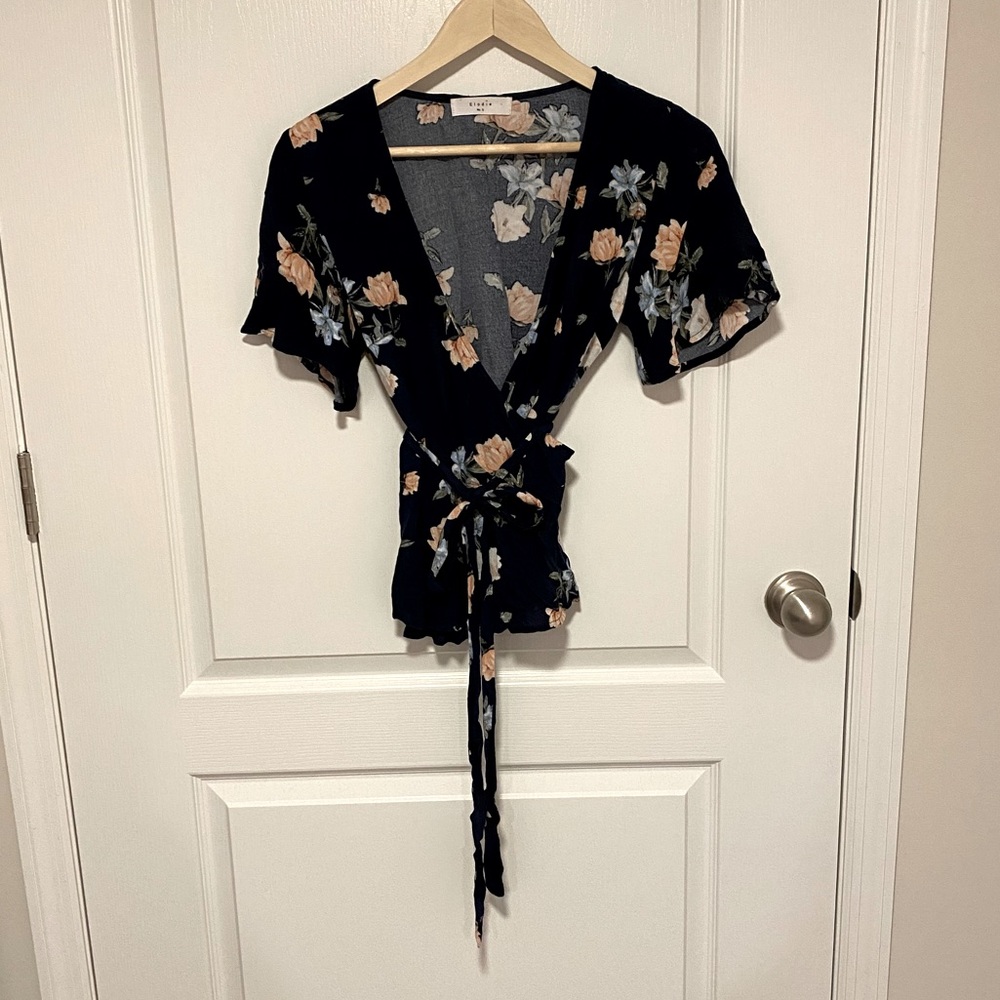 Navy Floral Elodie Wrap Blouse Size Small
